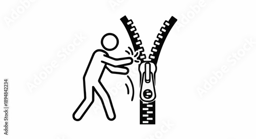 Stick Figure Person Zipping Up Large Zipper.