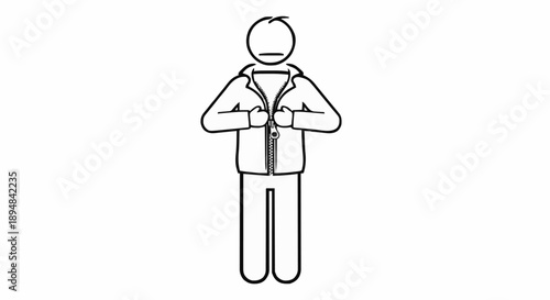 Stick Figure Person Zipping Up Jacket.