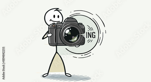 Stick Figure Photographer Capturing a Moment with Camera.