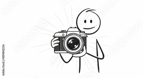 Stick Figure Photographer Holding Camera.