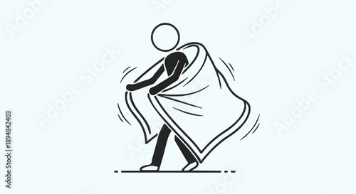 Stick figure person wrapped in a blanket feeling cold.
