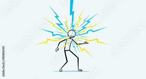 Stick figure person with electric energy radiating from head.
