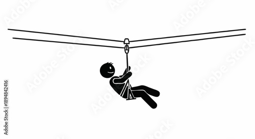Stick Figure Person Zip Lining Adventure Activity.