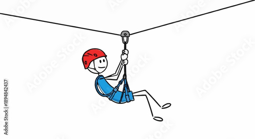 Stick Figure Person Ziplining Adventure Fun.