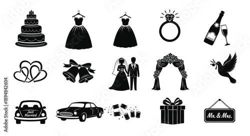 Collection of wedding icons and symbols for design
