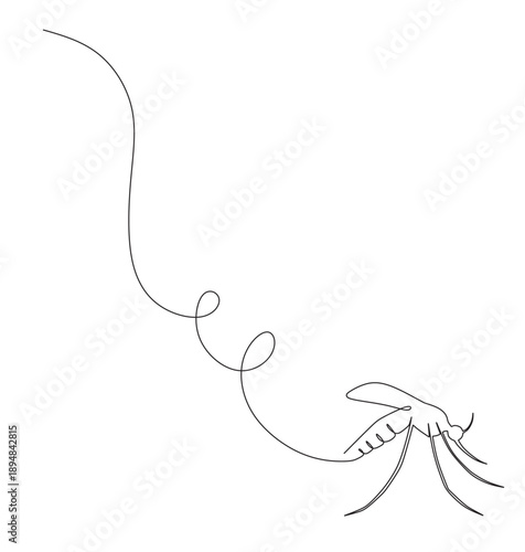 Continuous line art of a mosquito with curved lines. This icon is for a mosquito repellent store sticker. Vector illustration.