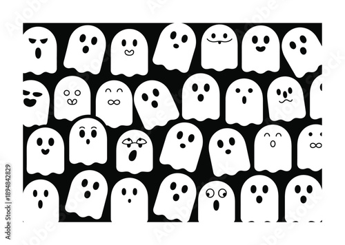 A Spooky Collection of Cute Cartoon Ghosts with Various Expressions Vector illustration