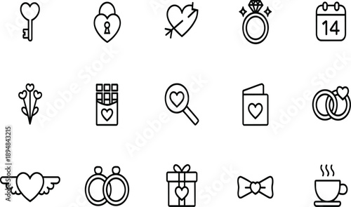 Valentine's Day key lock heart arrow ring calendar chocolate flowers gift bow tie coffee cup