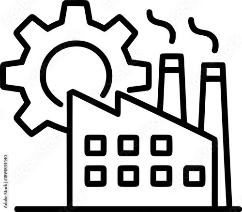 Industrial Factory Production Icon, Manufacturing Plant with Gear and Automation Concept