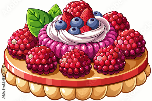 Beautifully presented with fresh berries on top, this raspberry and cream dessert showcases an enticing sweetness and rich texture for dessert lovers everywhere. show less.