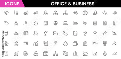 Office and Business line icons collection. Big UI icon set in a flat design. Thin outline icons pack. Vector illustration