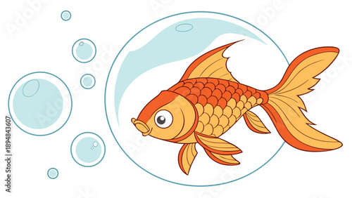3D Golden Fish Swimming in Water Bubble