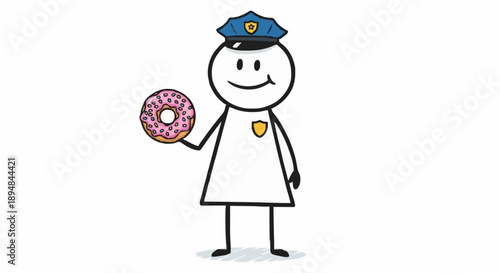 Stick Figure Police Officer Holding a Donut.