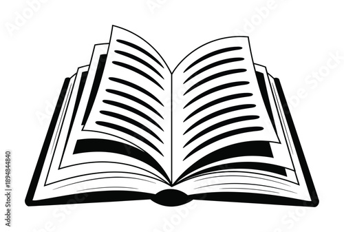 Open Book with Vector illustration Black and White Pages and Cover