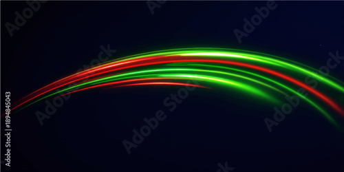 Abstract rainbow design featuring glowing colorful lines and flowing waves of light to create a futuristic motion pattern on a black backdrop vector illustration