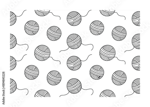 Seamless Pattern of Vector illustration Black and White Yarn Balls