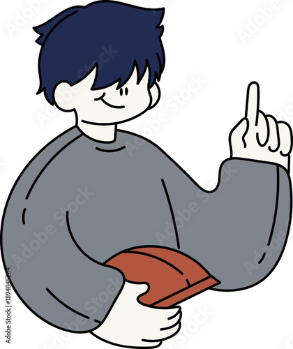 Young man holding book and pointing up with a smile Architectural Portfolio