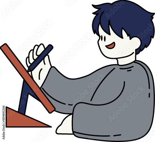 Cartoon boy drawing on easel with vibrant colors and joy Architectural Portfolio