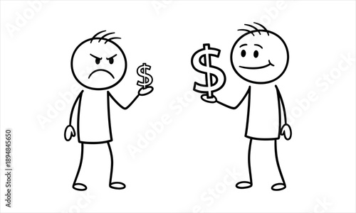 Emotional contrast with money stick figures showing different financial feelings