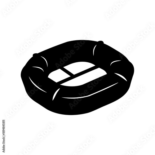 Black silhouette of an inflatable river raft ready for adventure activities