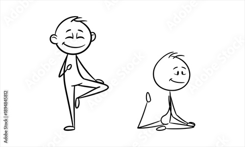 Stick Figures Performing Yoga Poses and Meditation for Wellness