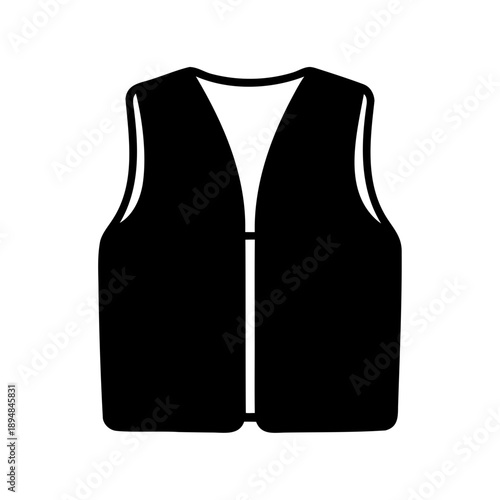 Black safety vest icon illustration, high visibility and reflective material clothing