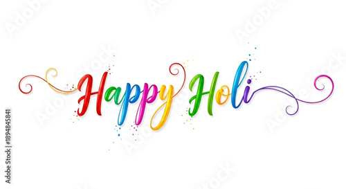 Happy holi colorful lettering typography with vibrant rainbow paint strokes expressing Indian festival joy celebration emotion design use for greeting banners