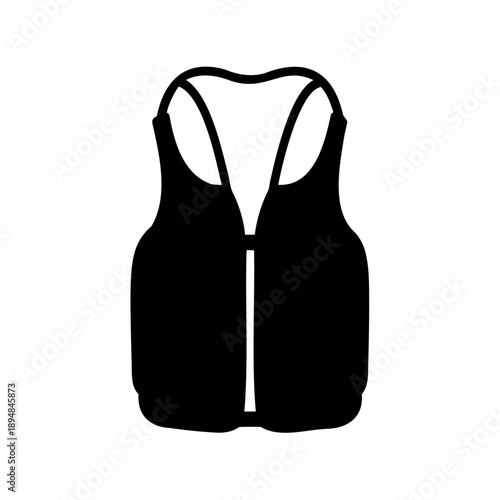 Black silhouette of a life vest with shoulder straps on white