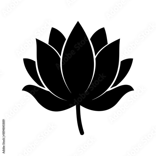 Black Silhouette of a Lotus Flower with Elegant and Symmetrical Petals