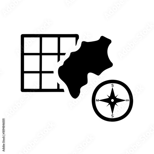 Map and compass for travel planning with grid for destination identification