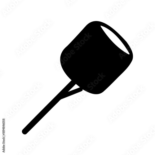 Stylized black and white illustration of a marshmallow on a stick ready to roast