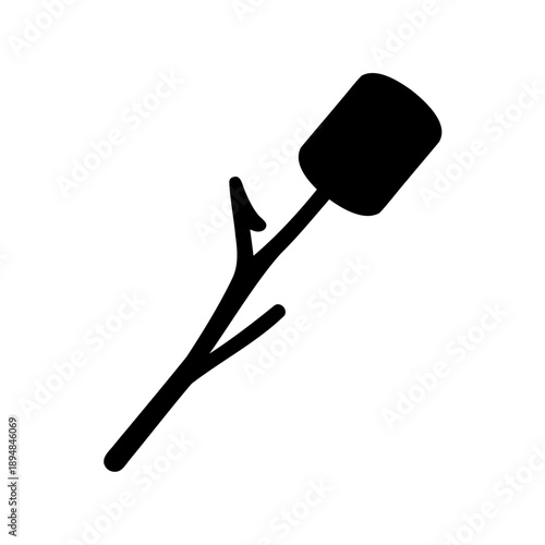 Simple graphic illustration of a marshmallow on a stick for roasting