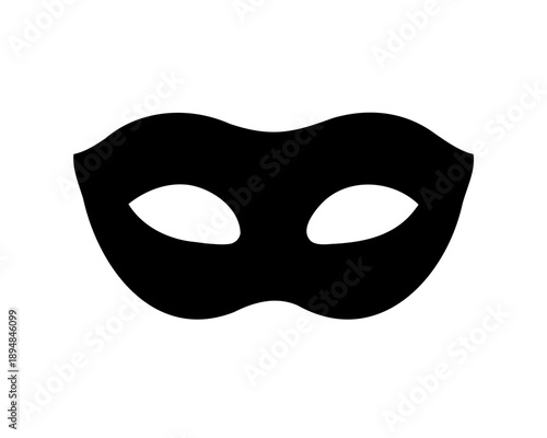 Sleek black carnival mask, a minimalist design on a plain white background