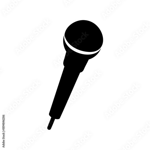 Simple black microphone icon, studio recording for vocal and music performance