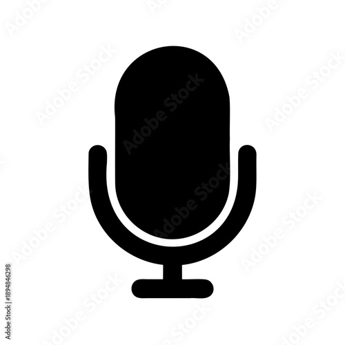 Black silhouette illustration of a vintage style microphone on a white background