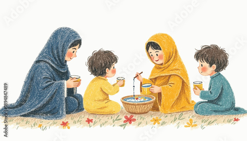 Family enjoying a meal together outdoors.