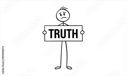 Sad stick figure holding a sign that says 'TRUTH' with a worried expression