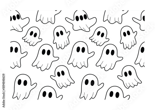 Whimsical Halloween Ghost Pattern with Vector illustration Black Eyes