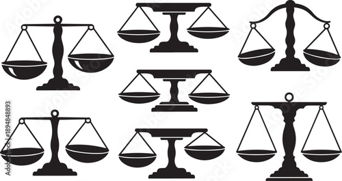 Set of black and white scales icons for justice