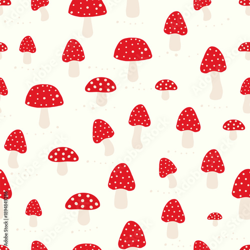 Cute mushrooms seamless fabric design pattern II