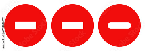 Red circular remove vector icons with minus signs with multiple style variants for UI and UX navigation controls.