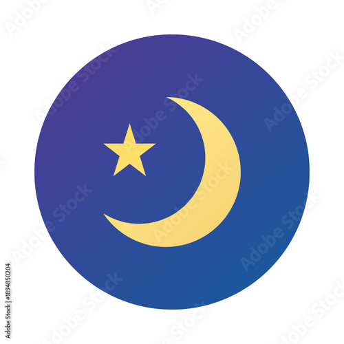 Icon Crescent Moon and star. Sky and weather design element. Round Isolated vector illustration.