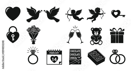 Valentine day icon set with heart and love symbols