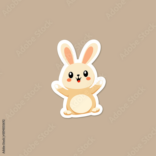 Sticker rabbit mascot on sand background flat vector