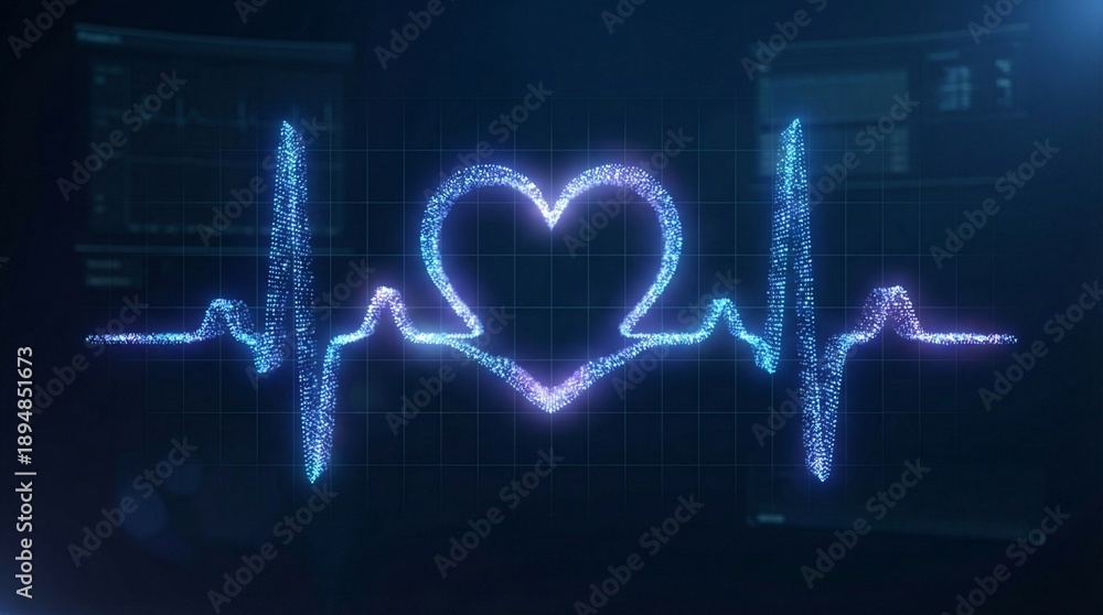 Fototapeta premium Abstract digital heart pulsating with an electric beat on a monitor, symbolizing life, health, and medical technology in a futuristic visualization