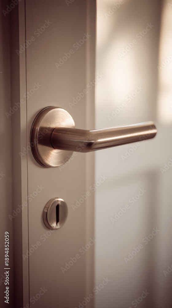 Obraz premium Close up view of a modern door handle and lock mechanism