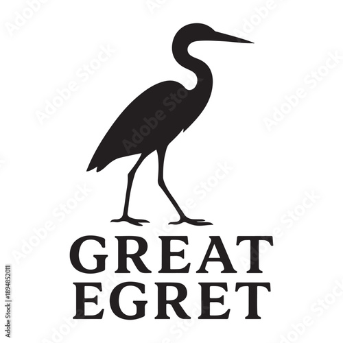 Great Egret or Heron Bird Logo Silhouette Vector