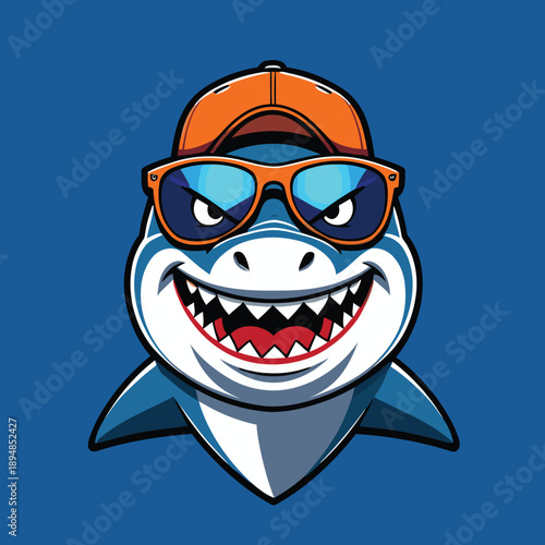 vector illustration of a cartoon shark wearing a hat and glasses