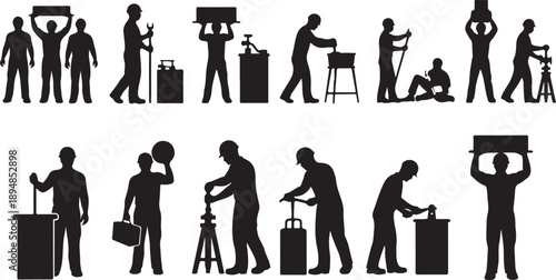 Silhouettes of people working and collaborating in various settings daily