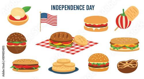 Set of 10 Independence Day burgers and sandwiches vector